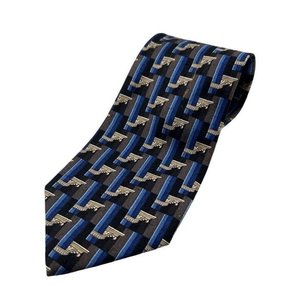 Ermenegildo Zegna Silk Tie 100% Blue Grey Italy - Picture 1 of 3